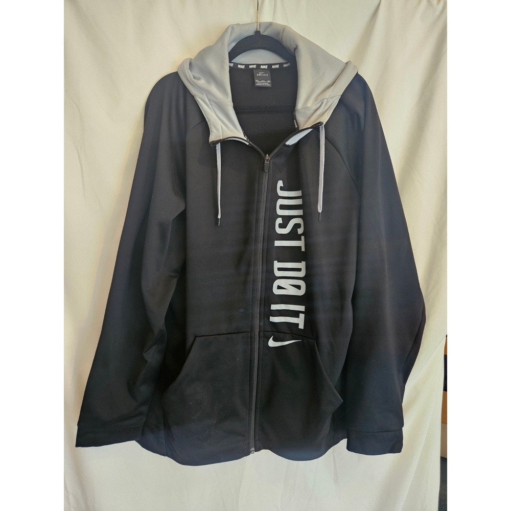 Nike Hoodie Mens XXL Black Excellent Just Do It Dri-FIT Full Zip Sweatshirt